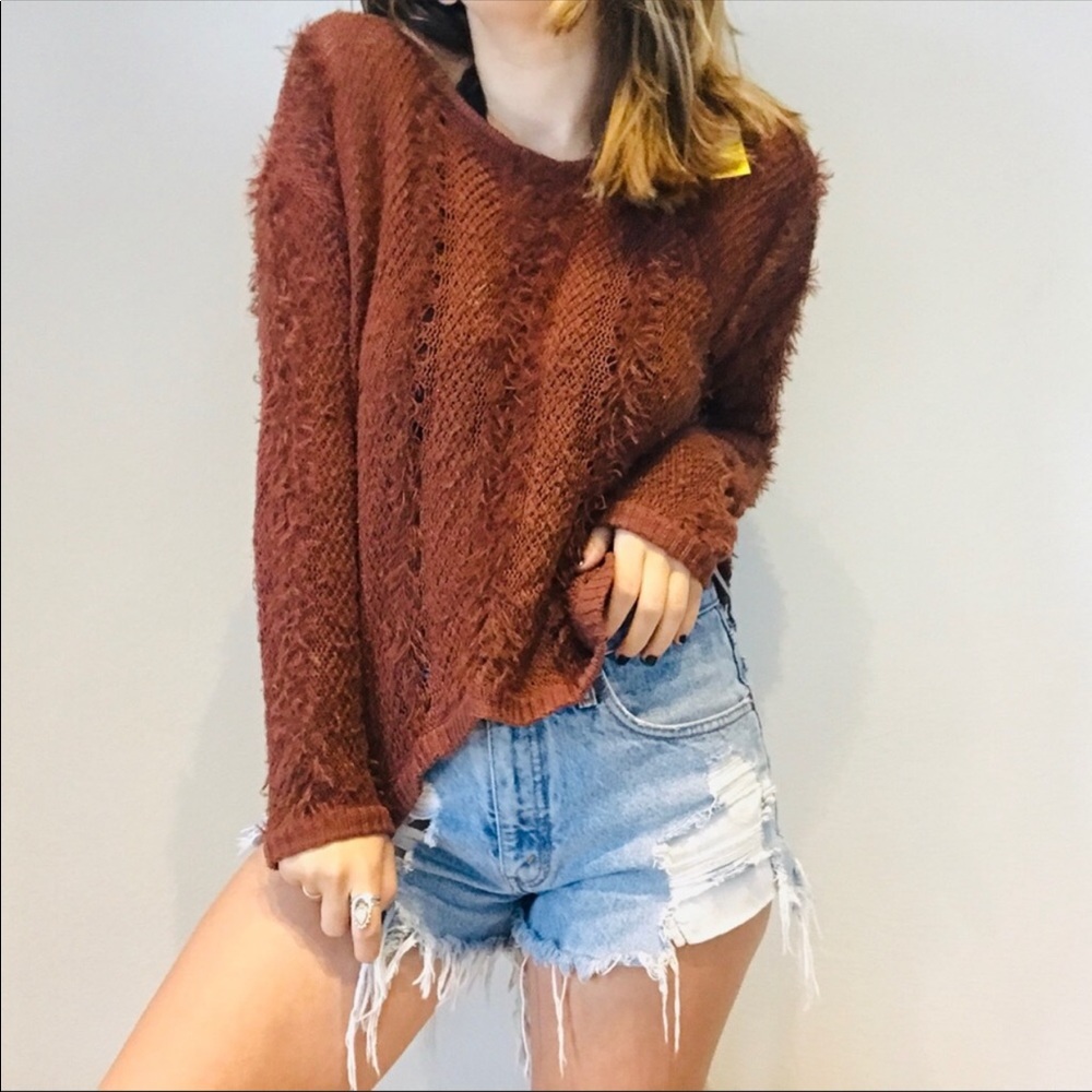 Amuse Society fuzzy striped rust sweater